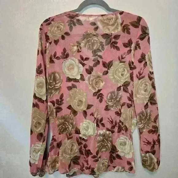 Charter Club Sheer Pink Floral Peplum Peasant Top Sz M Feminine Cottagecore - Picture 6 of 7